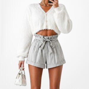 Vintage Y2K Gray High Waisted Paperbag Style Waist Tie Casual Shorts Size XS/S